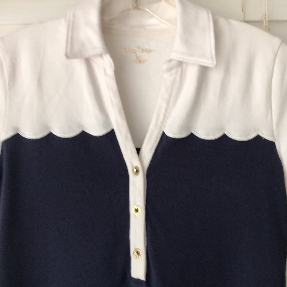 Lilly Pulitzer Dress Tonda Polo Scallop Nautical Blue SZ XS - Picture 2 of 4